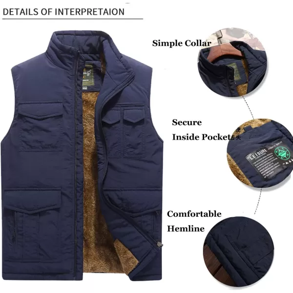 Flygo Men's Winter Warm Outdoor Padded Puffer Vest Thick Fleece Lined Sleeveless Jacket