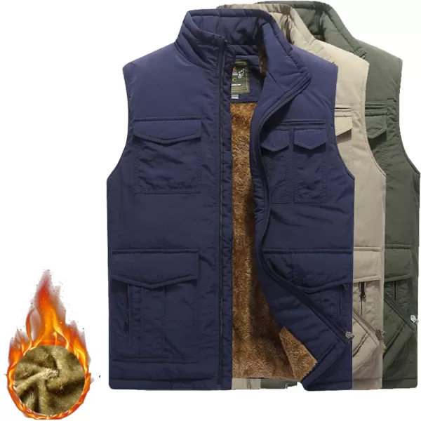 Flygo Men's Winter Warm Outdoor Padded Puffer Vest Thick Fleece Lined Sleeveless Jacket