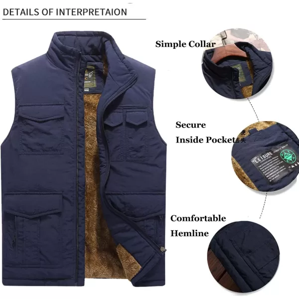 Flygo Men's Winter Warm Outdoor Padded Puffer Vest Thick Fleece Lined Sleeveless Jacket