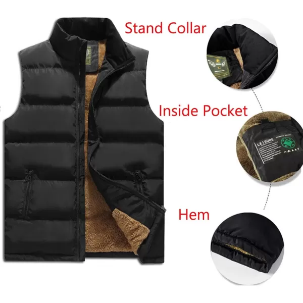 Flygo Men's Winter Warm Outdoor Padded Puffer Vest Thick Fleece Lined Sleeveless Jacket