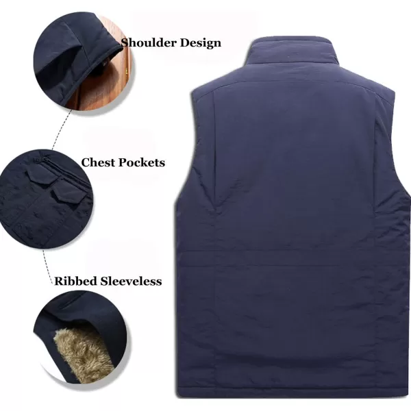 Flygo Men's Winter Warm Outdoor Padded Puffer Vest Thick Fleece Lined Sleeveless Jacket