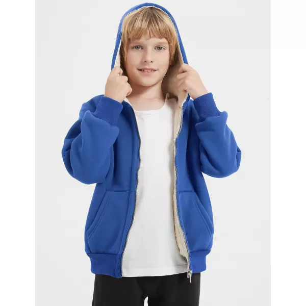 Flygo Unisex Boys Girls Fleece Jacket Hoodie Sherpa Lined Zip Up Hooded Sweatshirt Kids Winter Jackets