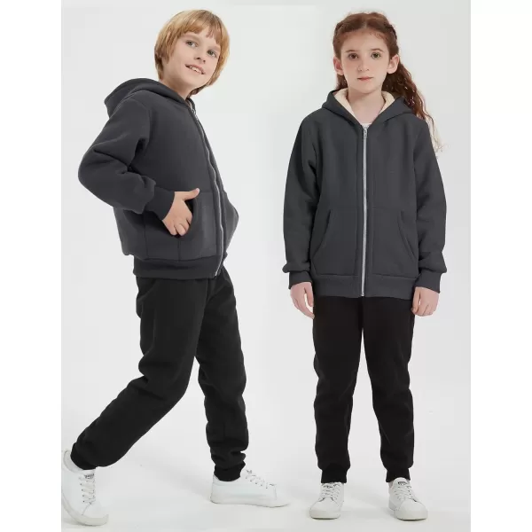 Flygo Unisex Boys Girls Fleece Jacket Hoodie Sherpa Lined Zip Up Hooded Sweatshirt Kids Winter Jackets