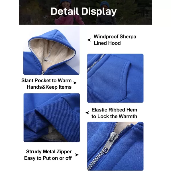Flygo Unisex Boys Girls Fleece Jacket Hoodie Sherpa Lined Zip Up Hooded Sweatshirt Kids Winter Jackets