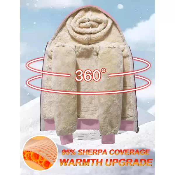 Flygo Unisex Boys Girls Fleece Jacket Hoodie Sherpa Lined Zip Up Hooded Sweatshirt Kids Winter Jackets