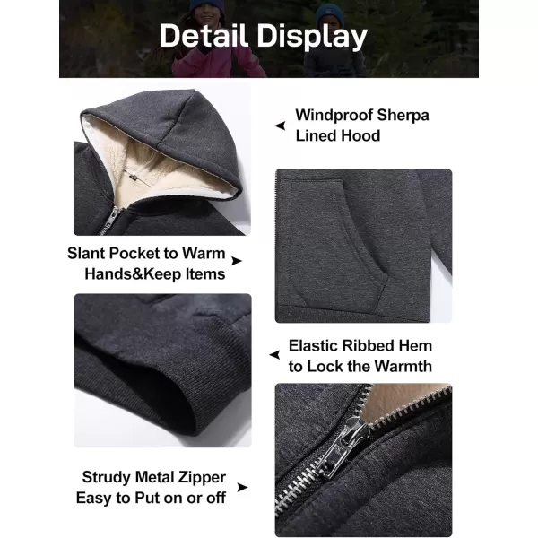 Flygo Unisex Boys Girls Fleece Jacket Hoodie Sherpa Lined Zip Up Hooded Sweatshirt Kids Winter Jackets