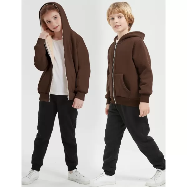 Flygo Unisex Boys Girls Fleece Jacket Hoodie Sherpa Lined Zip Up Hooded Sweatshirt Kids Winter Jackets