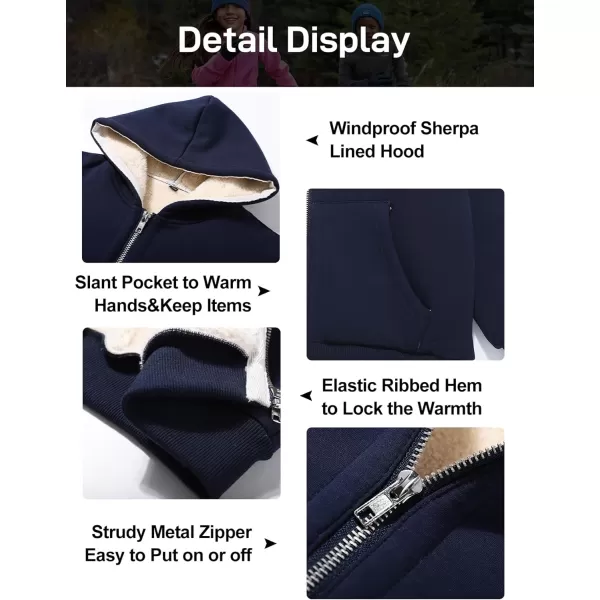 Flygo Unisex Boys Girls Fleece Jacket Hoodie Sherpa Lined Zip Up Hooded Sweatshirt Kids Winter Jackets