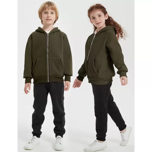 Flygo Unisex Boys Girls Fleece Jacket Hoodie Sherpa Lined Zip Up Hooded Sweatshirt Kids Winter Jackets