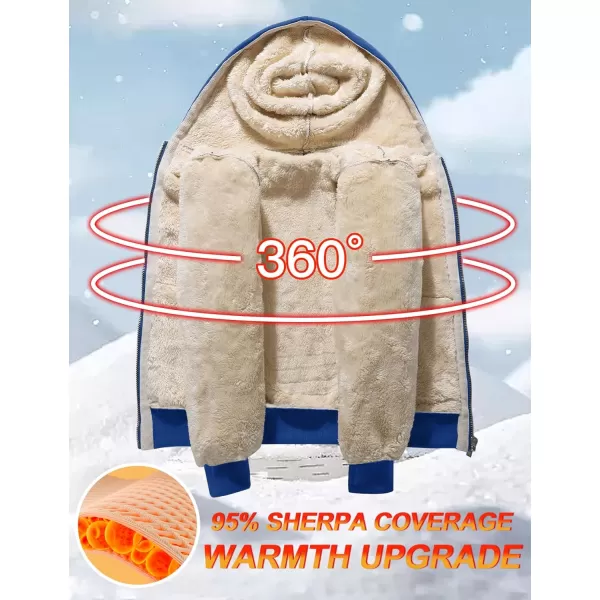 Flygo Unisex Boys Girls Fleece Jacket Hoodie Sherpa Lined Zip Up Hooded Sweatshirt Kids Winter Jackets