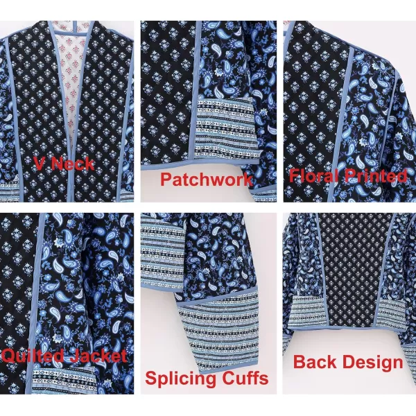 Flygo Women Cropped Puffer Jacket Cardigan Floral Printed Quilted Coats Lightweight Open Front Crop Padded Down Jackets
