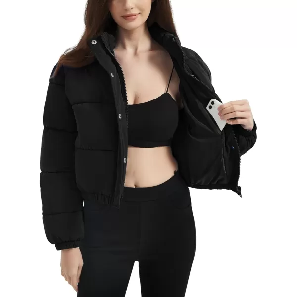 Flygo Women Cropped Puffer Jacket Cardigan Floral Printed Quilted Coats Lightweight Open Front Crop Padded Down Jackets