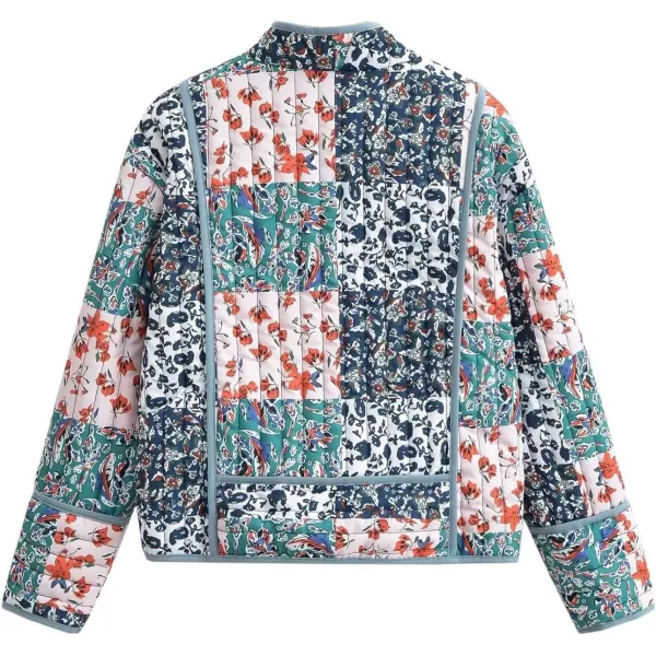 Flygo Women Cropped Puffer Jacket Cardigan Floral Printed Quilted Coats Lightweight Open Front Crop Padded Down Jackets