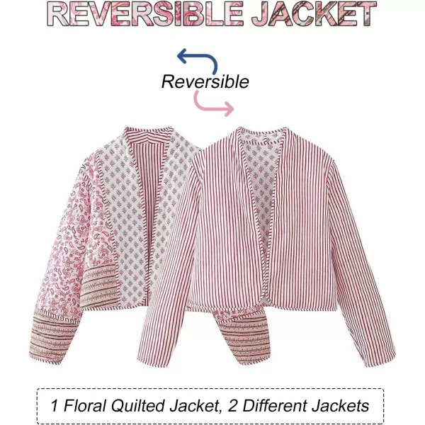 Flygo Women Cropped Puffer Jacket Cardigan Floral Printed Quilted Coats Lightweight Open Front Crop Padded Down Jackets