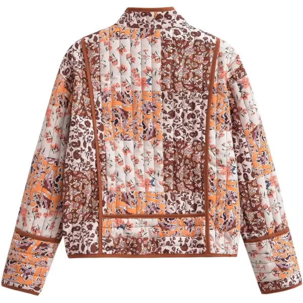 Flygo Women Cropped Puffer Jacket Cardigan Floral Printed Quilted Coats Lightweight Open Front Crop Padded Down Jackets