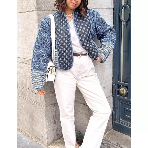Flygo Women Cropped Puffer Jacket Cardigan Floral Printed Quilted Coats Lightweight Open Front Crop Padded Down Jackets