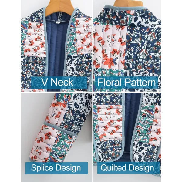 Flygo Women Cropped Puffer Jacket Cardigan Floral Printed Quilted Coats Lightweight Open Front Crop Padded Down Jackets