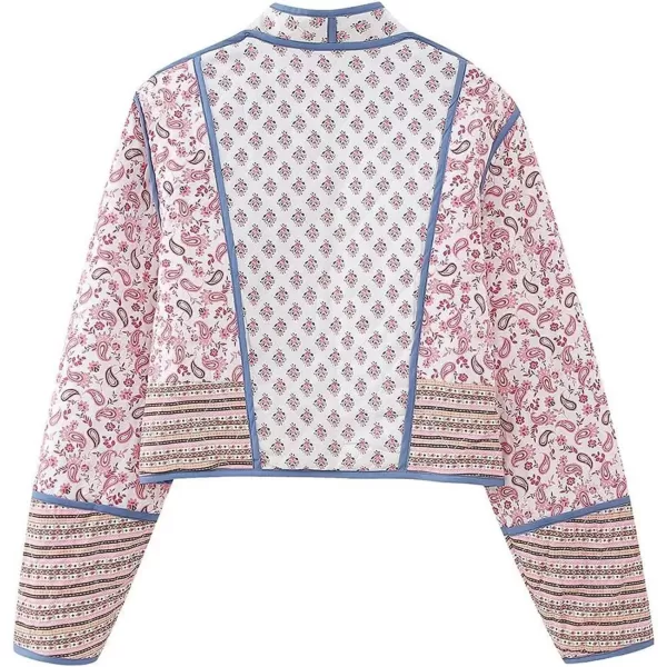 Flygo Women Cropped Puffer Jacket Cardigan Floral Printed Quilted Coats Lightweight Open Front Crop Padded Down Jackets