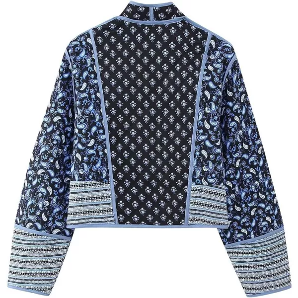 Flygo Women Cropped Puffer Jacket Cardigan Floral Printed Quilted Coats Lightweight Open Front Crop Padded Down Jackets