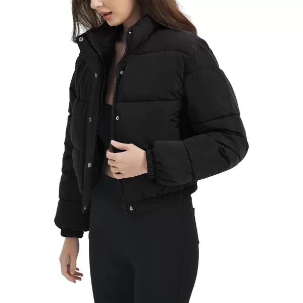 Flygo Women Cropped Puffer Jacket Cardigan Floral Printed Quilted Coats Lightweight Open Front Crop Padded Down Jackets