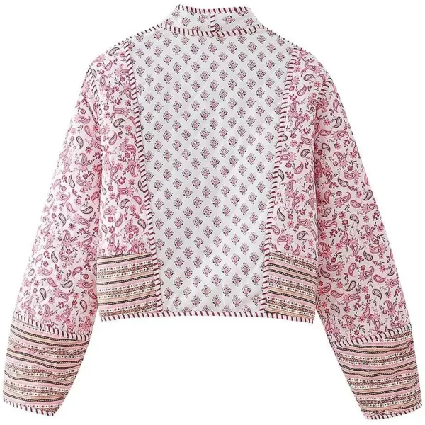 Flygo Women Cropped Puffer Jacket Cardigan Floral Printed Quilted Coats Lightweight Open Front Crop Padded Down Jackets