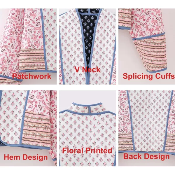 Flygo Women Cropped Puffer Jacket Cardigan Floral Printed Quilted Coats Lightweight Open Front Crop Padded Down Jackets