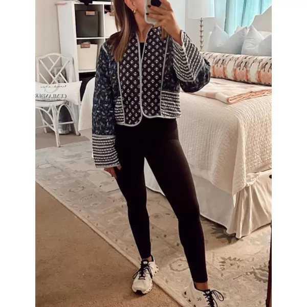 Flygo Women Cropped Puffer Jacket Cardigan Floral Printed Quilted Coats Lightweight Open Front Crop Padded Down Jackets