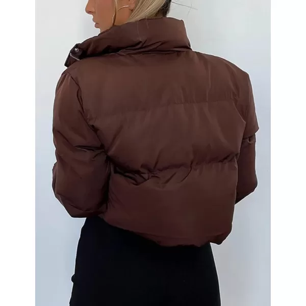 Flygo Women's Cropped Puffer Jacket Full Zip Long Sleeve Padded Down Coat