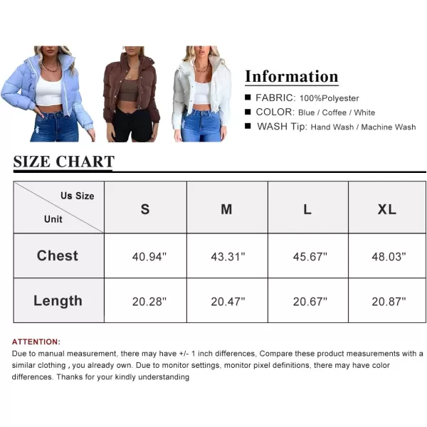 Flygo Women's Cropped Puffer Jacket Full Zip Long Sleeve Padded Down Coat