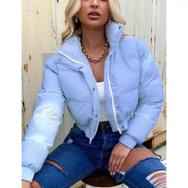 Flygo Women's Cropped Puffer Jacket Full Zip Long Sleeve Padded Down Coat