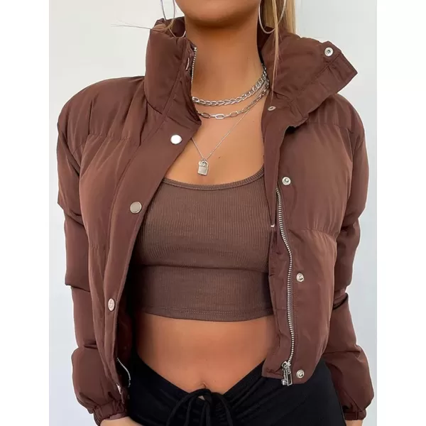 Flygo Women's Cropped Puffer Jacket Full Zip Long Sleeve Padded Down Coat