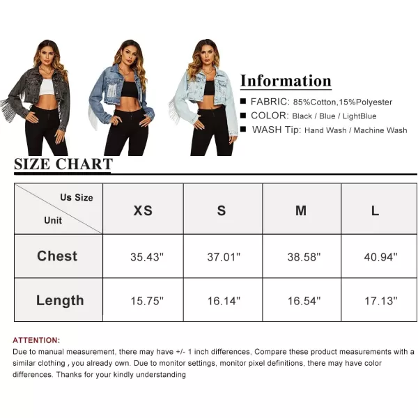 Flygo Women's Fringe Jean Jacket Button Down Raw Hem Tassel Crop Denim Jackets