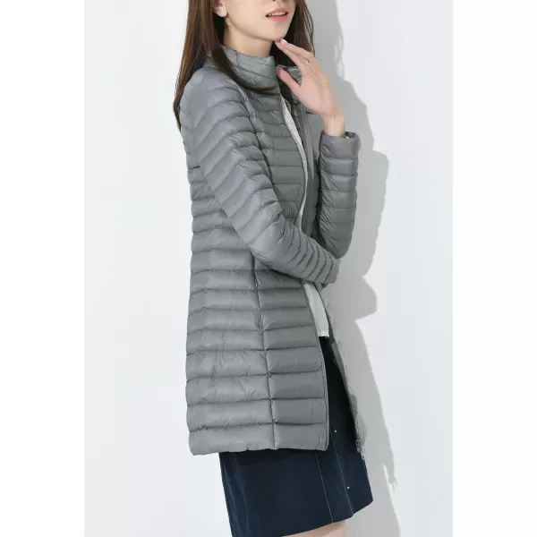 Flygo Women's Lightweight Stand Collar Mid Long Down Coat Puffer Jacket