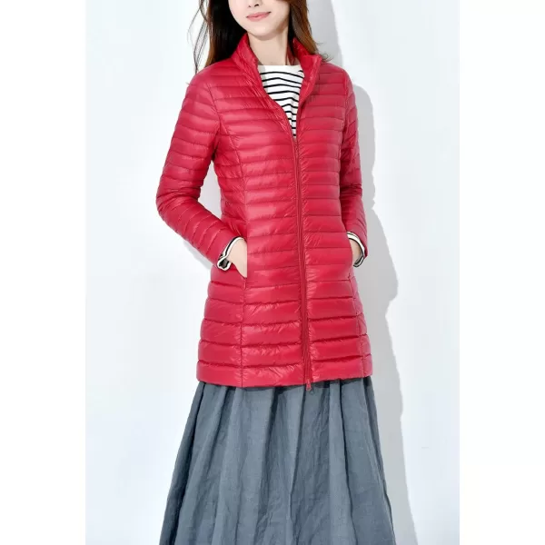 Flygo Women's Lightweight Stand Collar Mid Long Down Coat Puffer Jacket