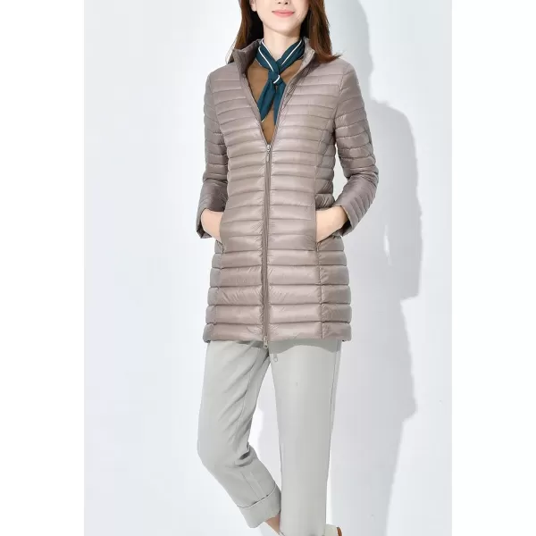 Flygo Women's Lightweight Stand Collar Mid Long Down Coat Puffer Jacket