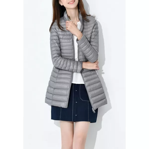 Flygo Women's Lightweight Stand Collar Mid Long Down Coat Puffer Jacket