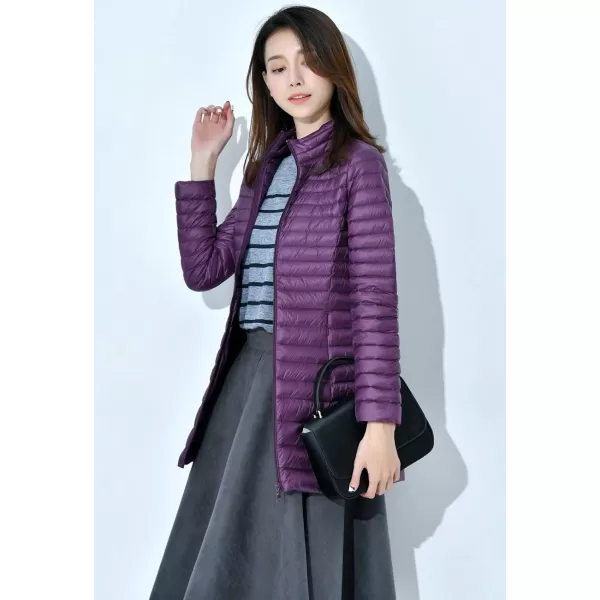 Flygo Women's Lightweight Stand Collar Mid Long Down Coat Puffer Jacket