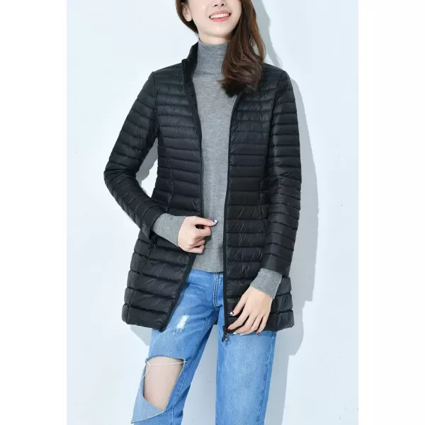 Flygo Women's Lightweight Stand Collar Mid Long Down Coat Puffer Jacket