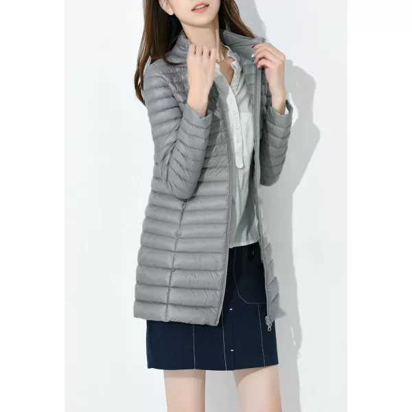 Flygo Women's Lightweight Stand Collar Mid Long Down Coat Puffer Jacket