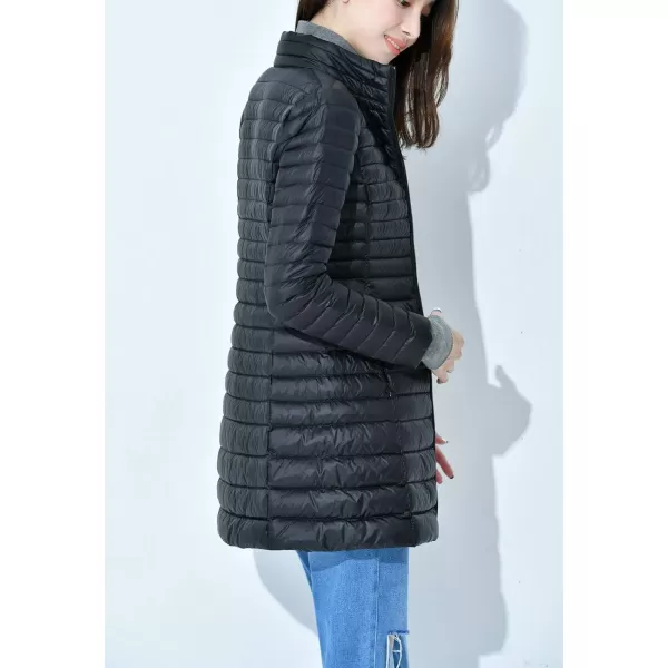Flygo Women's Lightweight Stand Collar Mid Long Down Coat Puffer Jacket