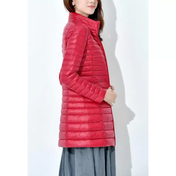Flygo Women's Lightweight Stand Collar Mid Long Down Coat Puffer Jacket