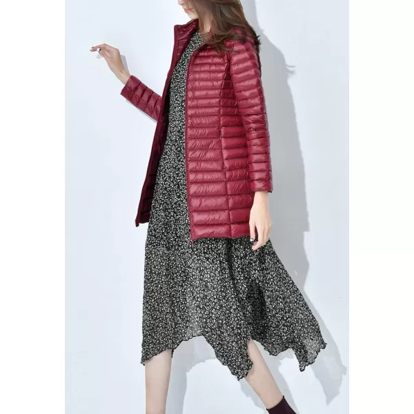 Flygo Women's Lightweight Stand Collar Mid Long Down Coat Puffer Jacket