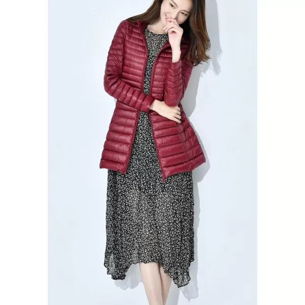 Flygo Women's Lightweight Stand Collar Mid Long Down Coat Puffer Jacket