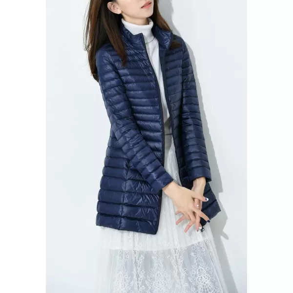 Flygo Women's Lightweight Stand Collar Mid Long Down Coat Puffer Jacket