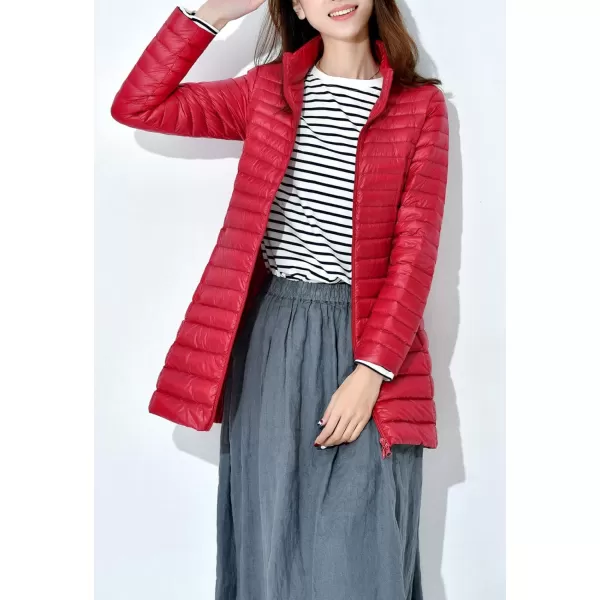 Flygo Women's Lightweight Stand Collar Mid Long Down Coat Puffer Jacket