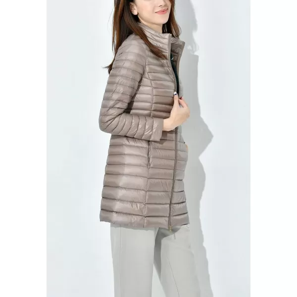 Flygo Women's Lightweight Stand Collar Mid Long Down Coat Puffer Jacket