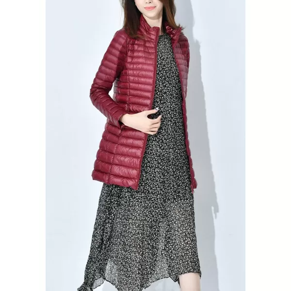 Flygo Women's Lightweight Stand Collar Mid Long Down Coat Puffer Jacket