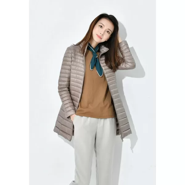 Flygo Women's Lightweight Stand Collar Mid Long Down Coat Puffer Jacket