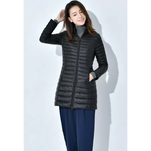 Flygo Women's Lightweight Stand Collar Mid Long Down Coat Puffer Jacket