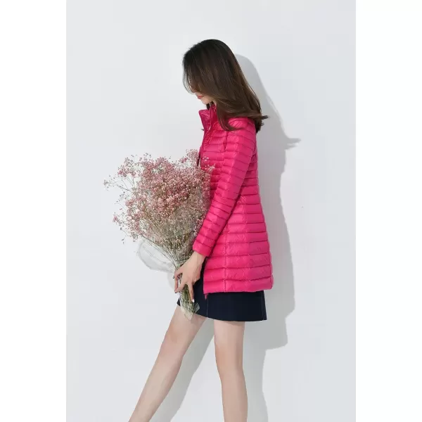 Flygo Women's Lightweight Stand Collar Mid Long Down Coat Puffer Jacket
